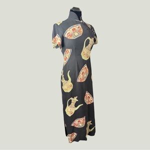 Y2K 90s Harari 100% Silk Asian Inspired Midi Dress
